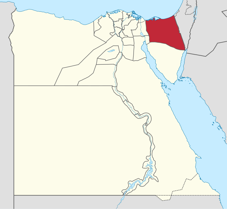 خريطة موقع شمال سيناء على مصر